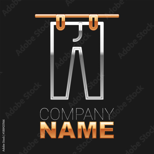 Line Drying clothes icon isolated on black background. Clean pants. Wash clothes on a rope with clothespins. Clothing care and tidiness. Colorful outline concept. Vector