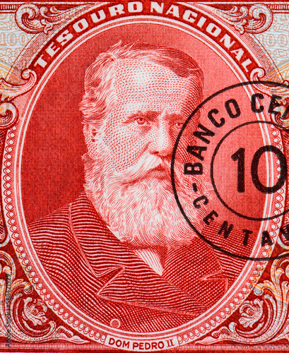 Portrait of Dom Pedro II* - the last Emperor of Brazil. Portrait from Brazil 10 Centavos on 100 Cruzeiros (1966-67) Banknotes. photo