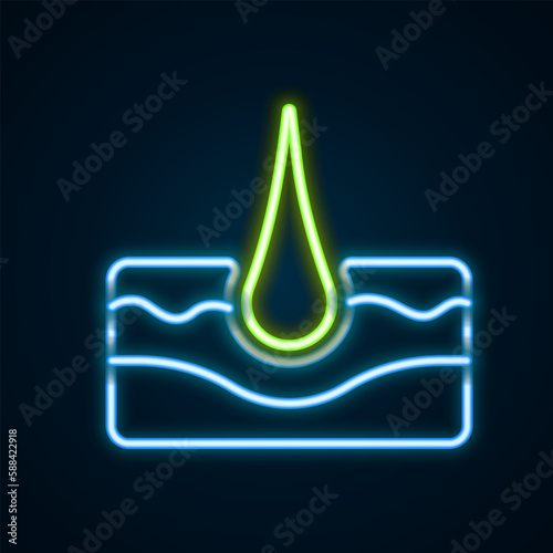 Glowing neon line Human hair follicle icon isolated on black background. Hair care treatment. Colorful outline concept. Vector