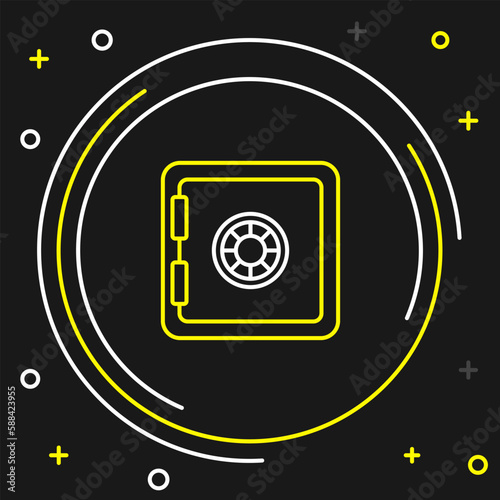 Line Safe icon isolated on black background. The door safe a bank vault with a combination lock. Reliable Data Protection. Colorful outline concept. Vector