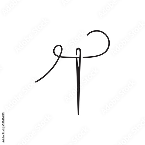 letter T sewing needle logo design art vector line illustration