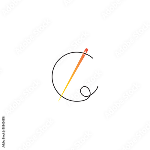 letter C needle logo art design thread line vector illustration