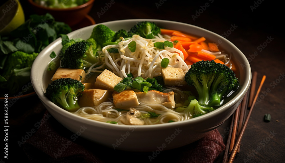 Healthy vegetarian soup with broccoli and carrot generated by AI Healthy vegetarian soup with broccoli and carrot generated by AI
