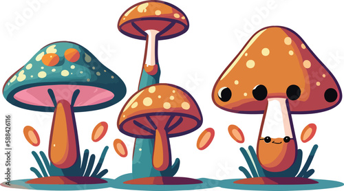 Mushroom cartoon drawing isolated on white vector illustration
