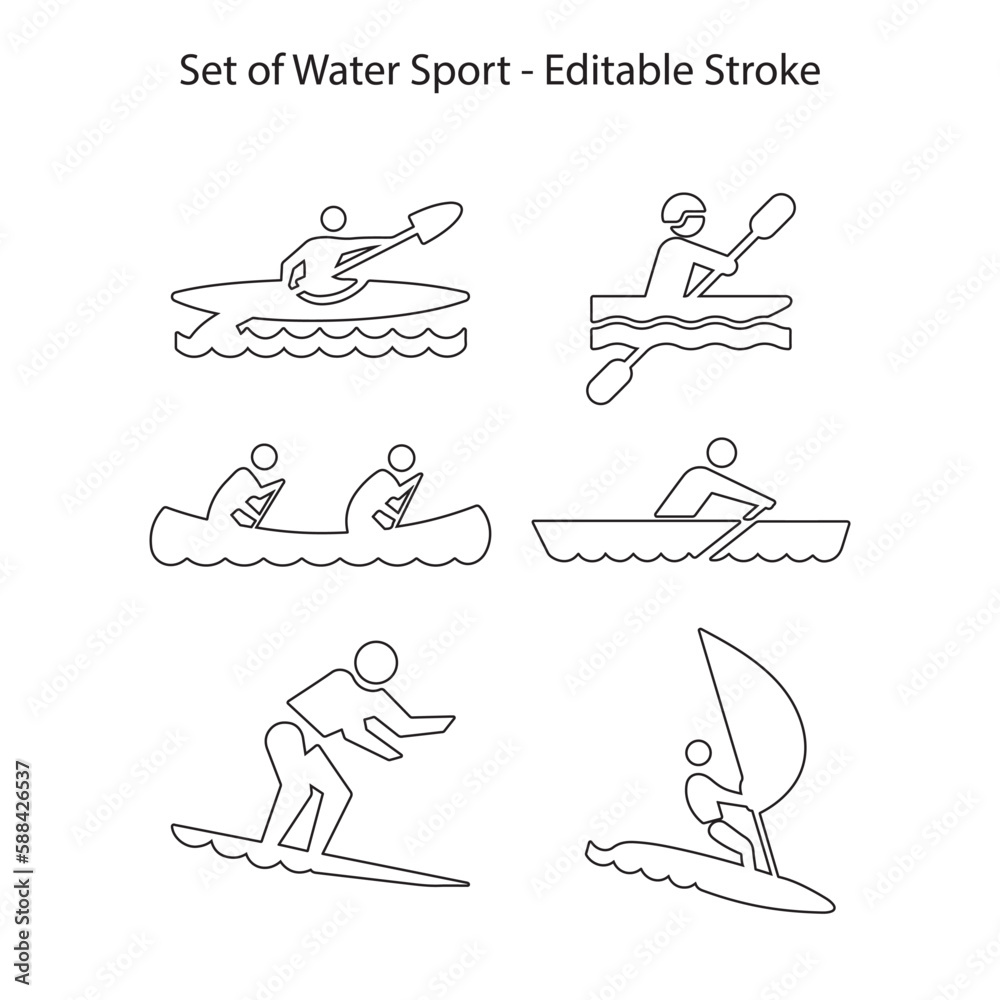 Simple Set of Water Sport Related Vector Line Icons. Contains such Icons as Riding Water Bike