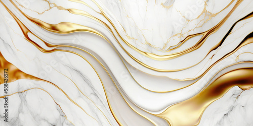 A close up of a white and gold marble surface. Generative KI