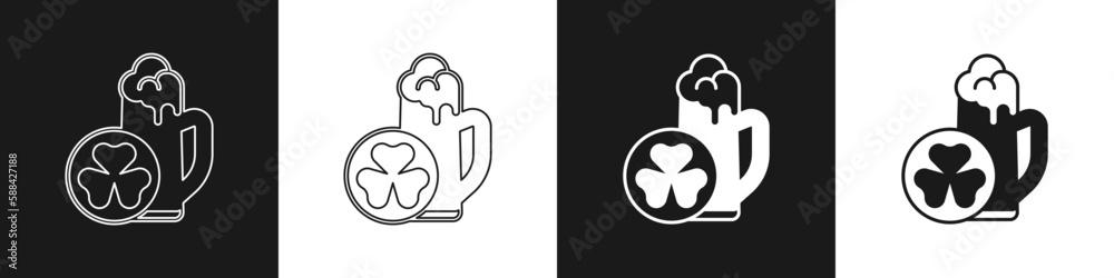 Set Glass of beer icon isolated on black and white background. Happy Saint Patricks day. National Irish holiday. Vector Set Glass of beer icon isolated on black and white background. Happy Saint Patricks day. National Irish holiday. Vector
