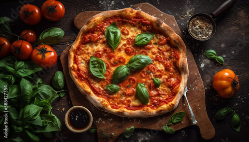 Gourmet margherita pizza baked with organic ingredients generated by AI