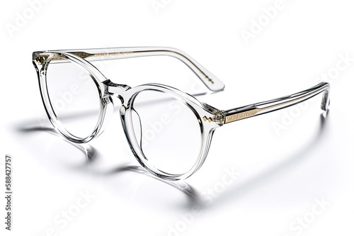 Pair of Transparent Acetate Eyeglasses Isolated on White Background, Generative AI