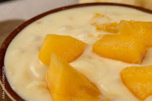 natural yogurt with pieces of fruit and banana flavor