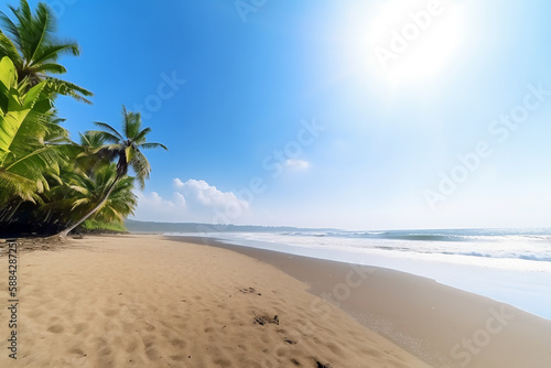 Palm trees and tropical empty sandy beach. AI generated content