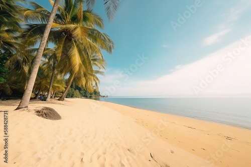 Palm trees and tropical empty sandy beach. AI generated content