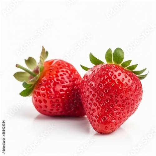 Fresh, red and tasty strawberries isolated on a white background. AI generated content
