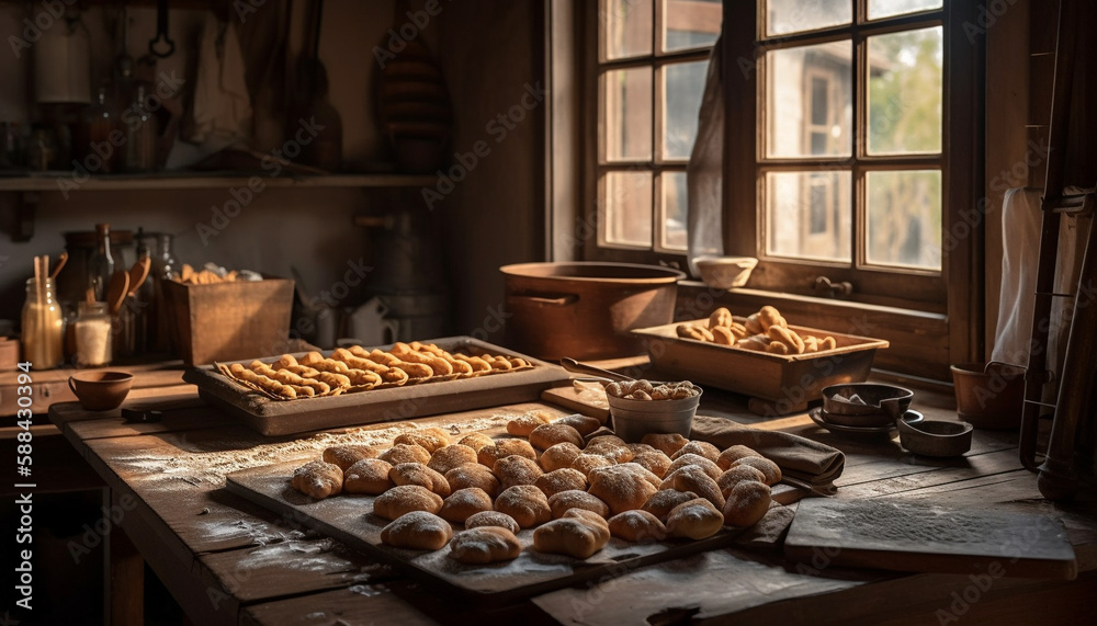 Rustic homemade cookies baked in domestic kitchen generated by AI