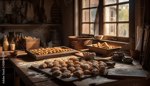 Rustic homemade cookies baked in domestic kitchen generated by AI