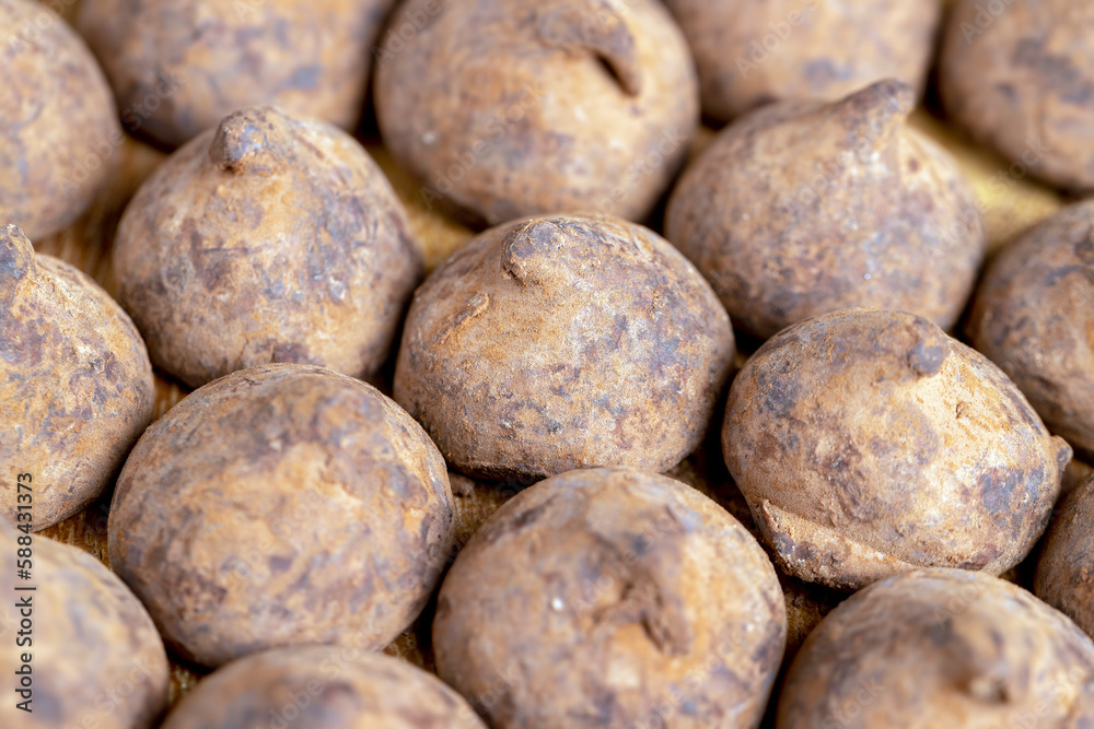 a large number of sweet candies in chocolate powder a large number of sweet candies in chocolate powder
