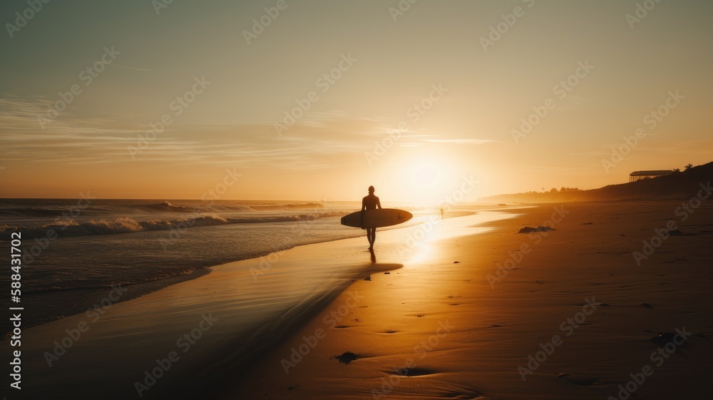 Surfer's Paradise: A Silhouette of a Surfer Carrying Their Board, AI-Generated
