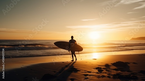 Golden Moments: A Surfer's Journey into the Sunset, AI-Generated
