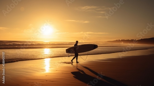 The Art of Carrying: A Surfer's Golden Hour Adventure, AI Generative 