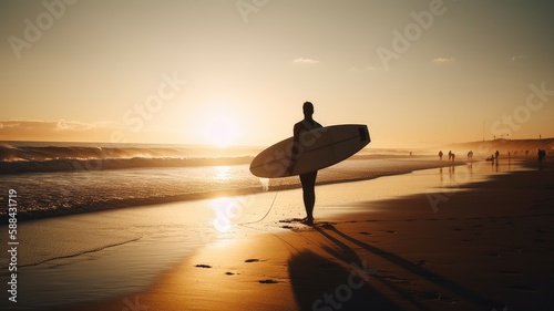 The Last Catch: A Surfer's Golden Hour Journey, AI Generative 