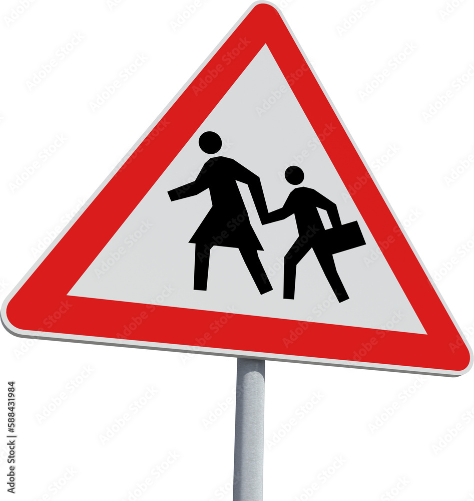 Red pedestrian crosssing sign with pole Red pedestrian crosssing sign with pole