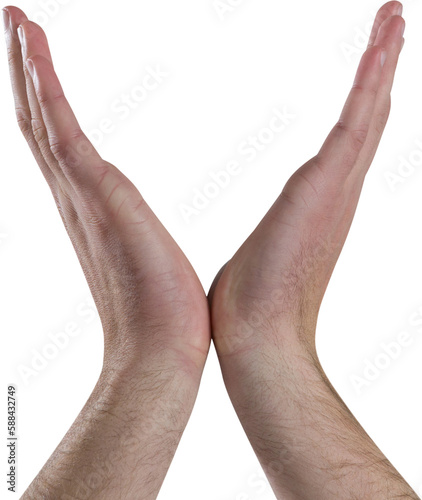 Hands of man gesturing over white background