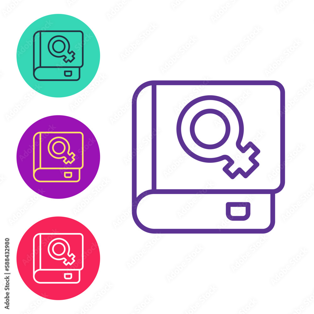 Set line Book about women icon isolated on white background. 8 March. International Happy Women Day. Set icons colorful. Vector Set line Book about women icon isolated on white background. 8 March. International Happy Women Day. Set icons colorful. Vector