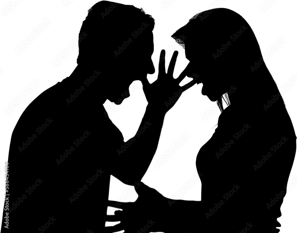 Couple fighting against white background