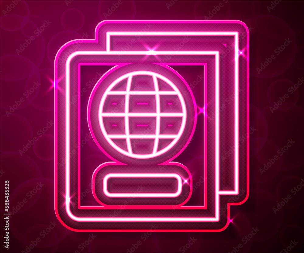 Glowing neon line Passport with biometric data icon isolated on red background. Identification document. Vector Glowing neon line Passport with biometric data icon isolated on red background. Identification document. Vector