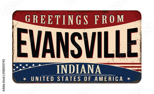 Greetings from Evansville vintage rusty metal sign