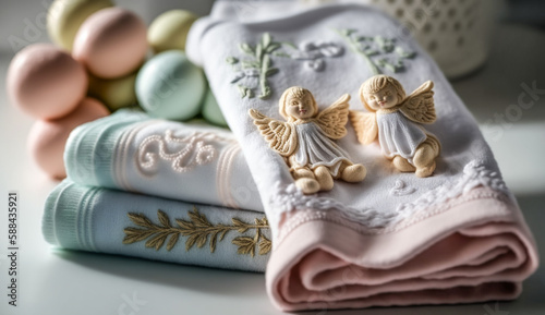 Easter decoration, angels embroidered on easter towels