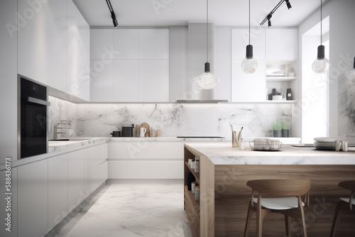 Modern kitchen, clean interior design concept. Illustration. Generative AI