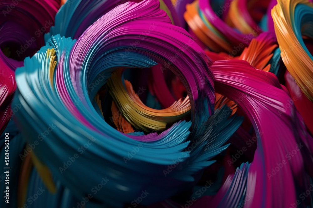 Abstract composition background. Illustration of a spiraling and twisting colorful shape. Generative AI