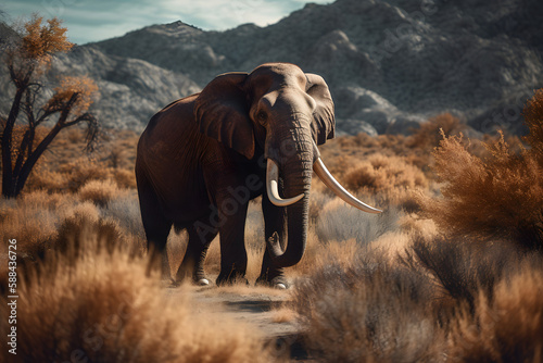 The Majestic Mammoth in nature. Generative AI