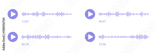 Podcast soundwave social message. Voice recording chart. Mobile messenger chat soundwave. Audio sound waves. Volume equalizer with stereo noise. Shape of mobile talk track. Vector illustration