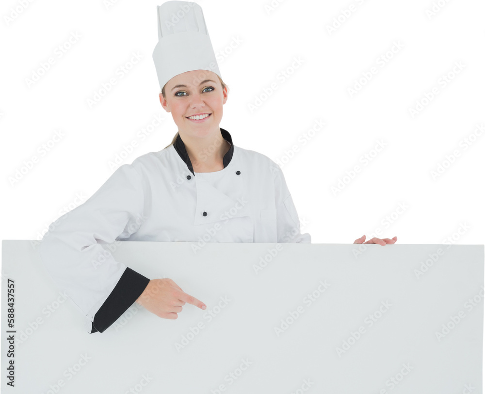 Portrait of happy female chef holding board Portrait of happy female chef holding board