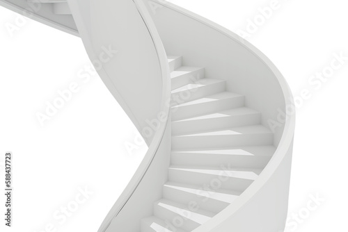 Digitally composite image of spiral staircase against white background
