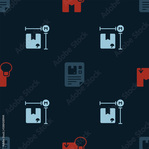 Set Carton cardboard box, Waybill and Cardboard measurement on seamless pattern. Vector