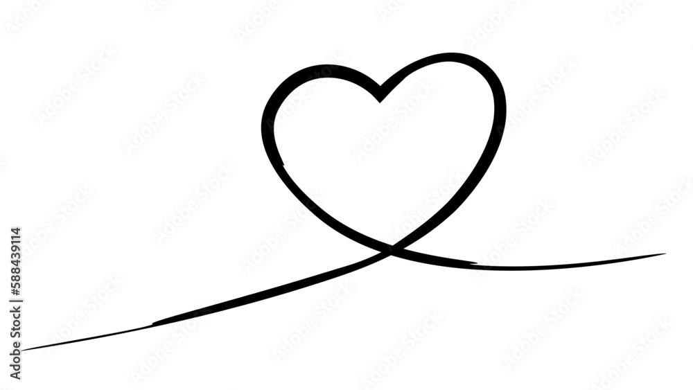 Black hand drawn heart symbol line art banner illustration vector, isolated on white background Black hand drawn heart symbol line art banner illustration vector, isolated on white background