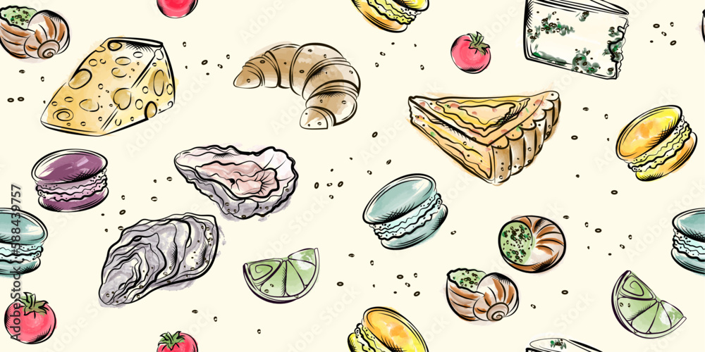 Seamless pattern french food Seamless pattern french food