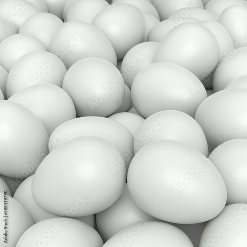 Many farm raw organic white chicken eggs background from local market