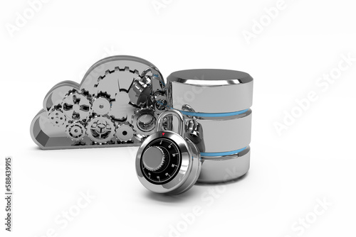 Database server icon with combination lock and cloud