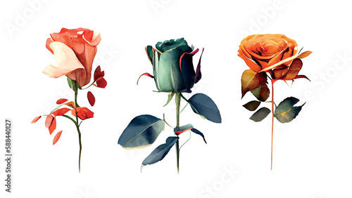 Beautiful watercolor floral collection. Colorful spring vector design

