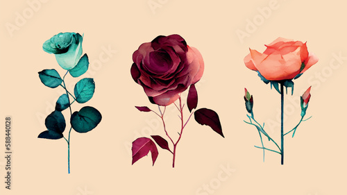 Beautiful watercolor floral collection. Vector illustration design. 