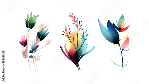 Watercolor flower bouquet collection. Spring style vector illustration photo