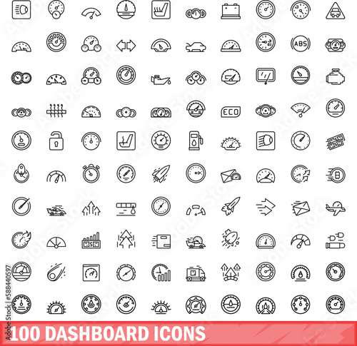100 dashboard icons set. Outline illustration of 100 dashboard icons vector set isolated on white background