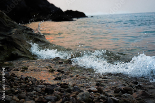 waves crashing on rocks