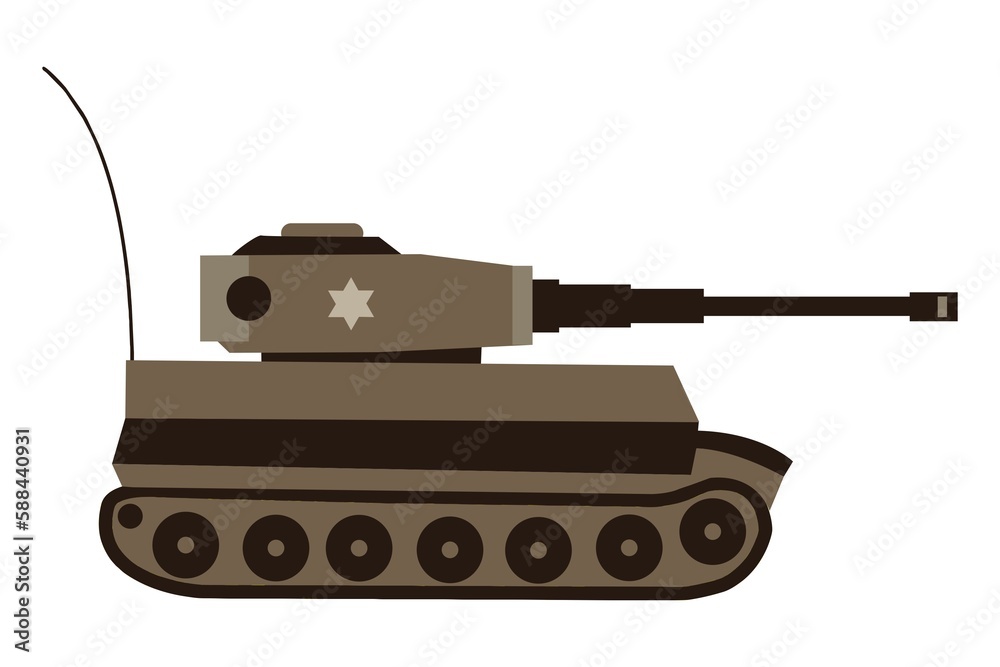 Fototapeta premium Military Battle Tank Icon flat white background