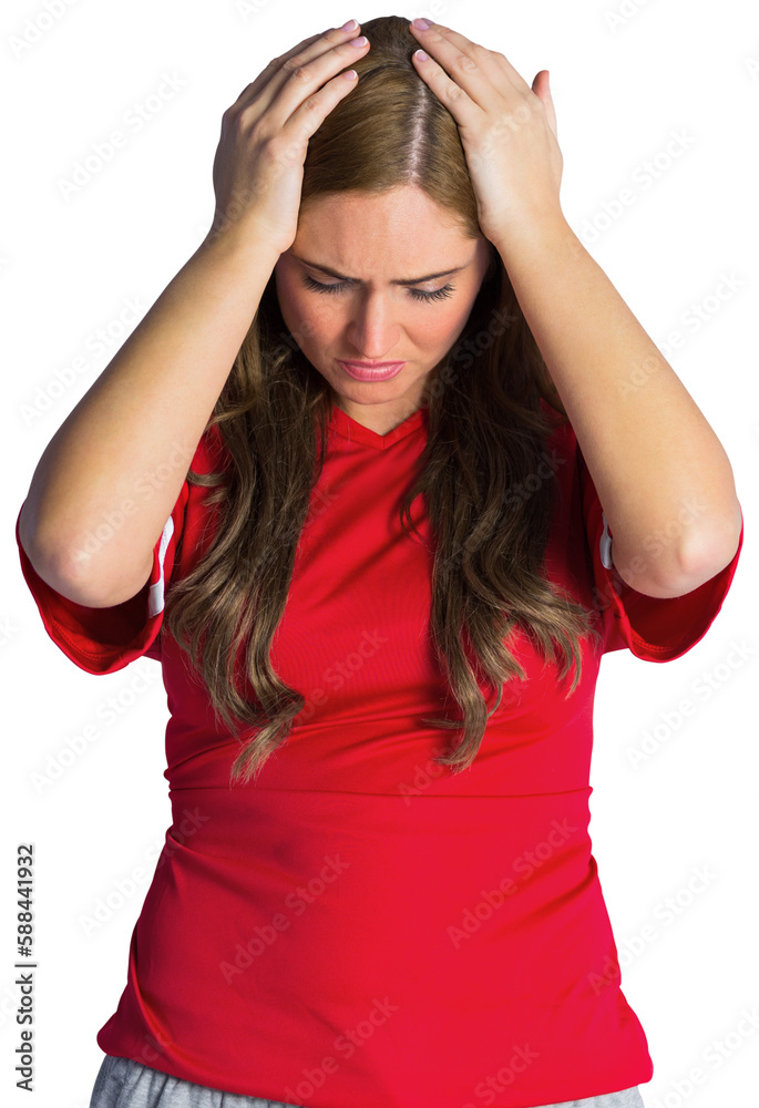 Disappointed football fan looking down