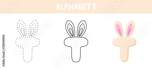 Alphabet T tracing and coloring worksheet for kids